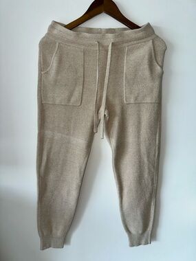Barefoot Dreams Sandstone Beige Knit Drawstring Joggers